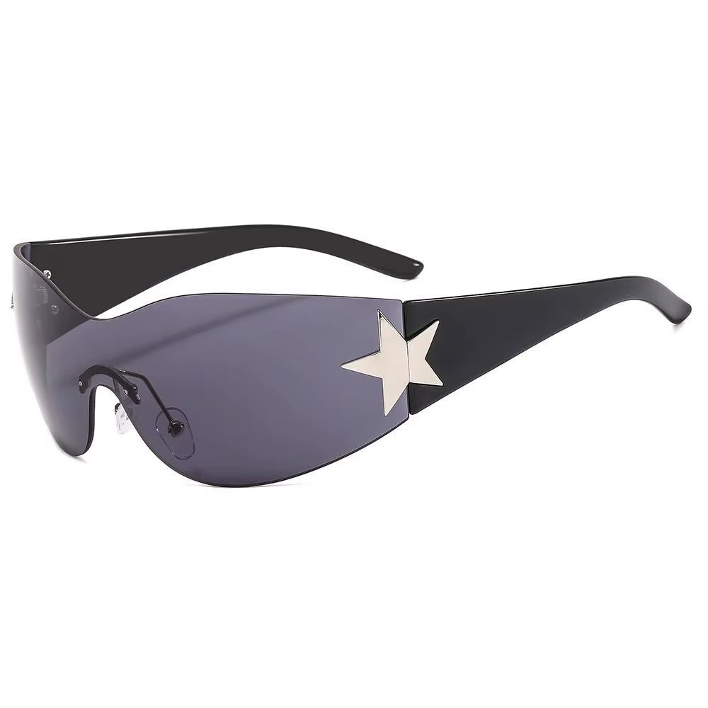 2025 Fashion Punk Y2K Sunglasses for Women Men Trendy Wrap around Sun Glasses Shades Star Decoration Eyewear UV400 Goggles